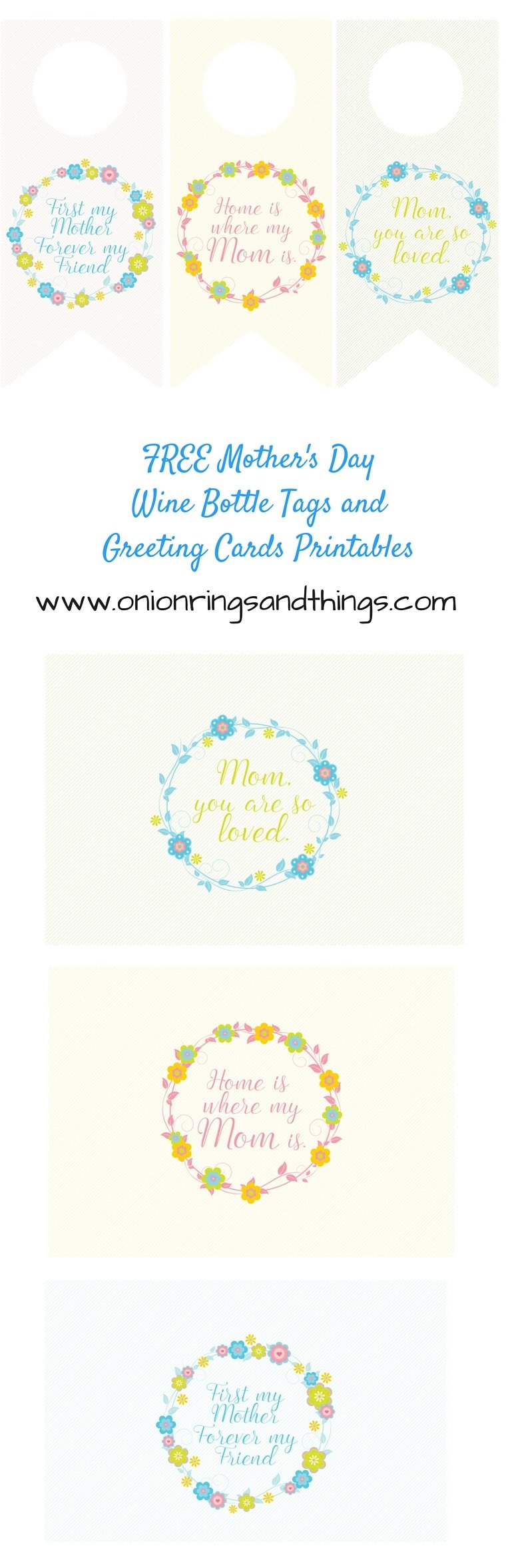 Mother's Day Wine Bottle Tags and Greeting Cards FREE Printables