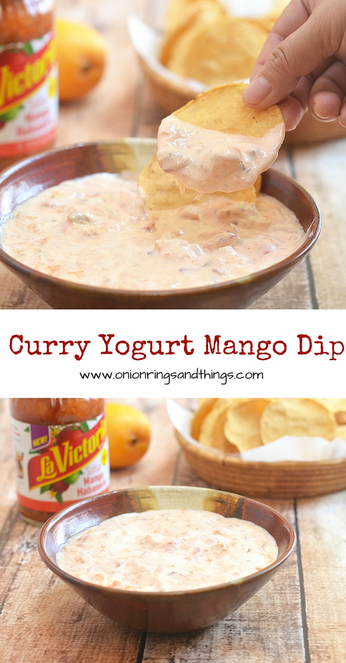 Chock-full of mango, tomato and habanero peppers in creamy yogurt, this Curry Yogurt Mango Dip is delicious as a dip for corn chips or your favorite chicken wings #ad