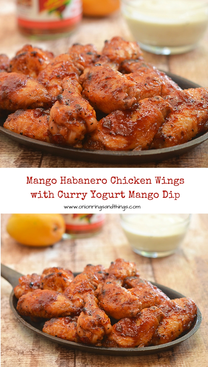 Sweet, sticky and slightly spicy, these Mango Habanero Chicken Wings paired with Curry Yogurt Mango Dip are lip-smacking, finger-licking addictive! #ad 