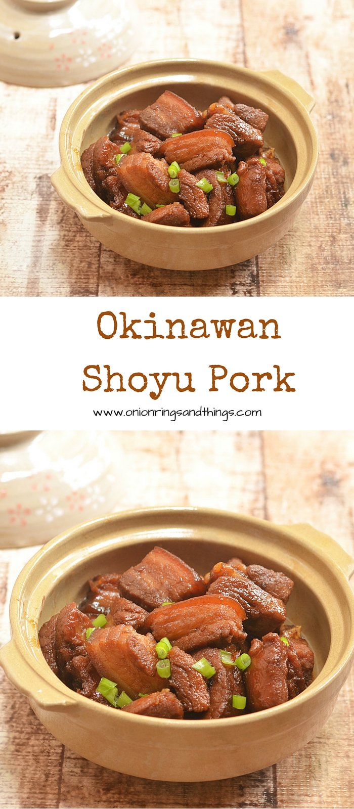 Okinawan shoyu pork is a traditional Okinawan dish where pork belly is slowly braised in a mixture of soy sauce, sake, mirin, brown sugar and ginger until melt-in-your-mouth tender and flavorful
