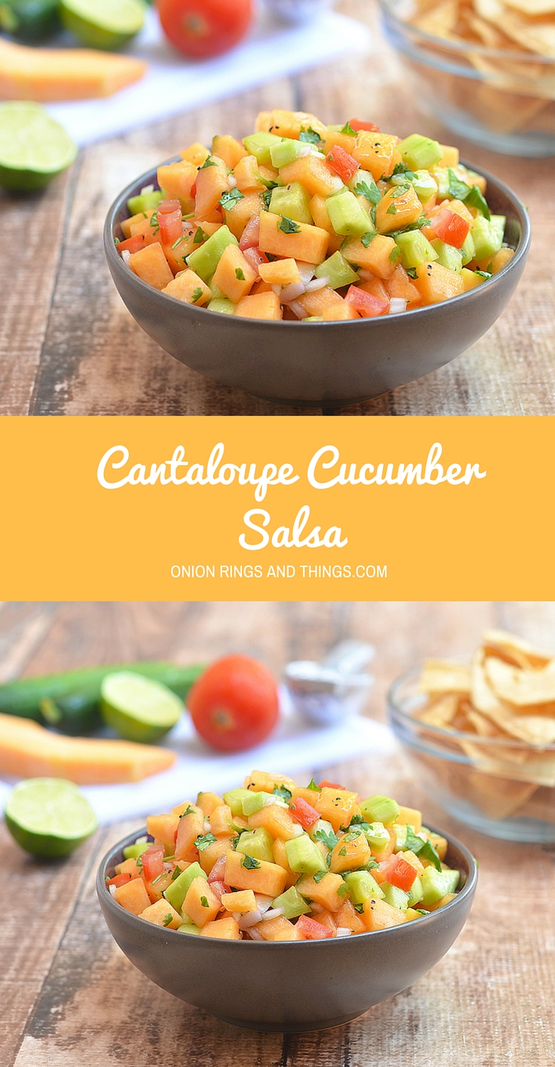 Light, refreshing and delicious, this cantaloupe cucumber salsa has all the beautiful flavors of summer. It's amazing as a dip for chips and equally great over grilled meats or fish. 