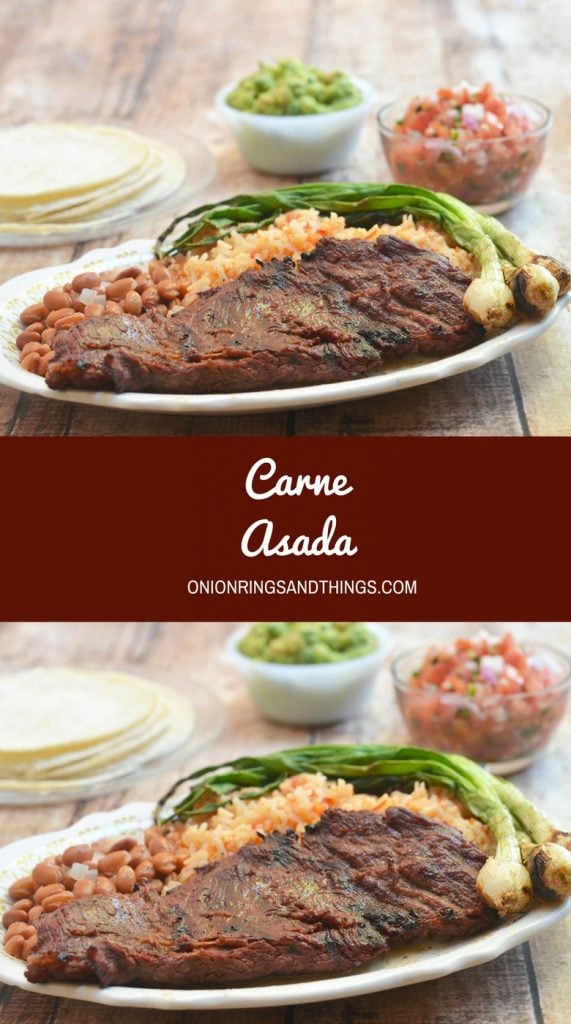 Authentic Mexican Carne Asada marinated in citrus juices, beer, and spices, and then grilled over hot coals for a wonderful charred flavor. This delicious Mexican entree is wonderful with rice and beans and equally amazing in burritos, tacos, quesadillas, and nachos.