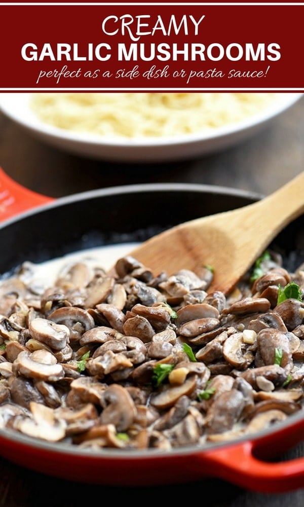 Creamed Mushrooms with a garlic-infused cream sauce. Perfect as a side dish or pasta sauce