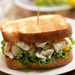 Chicken Salad Sandwich with apricots, cashews, celery, raisins and mayo-yogurt dressing