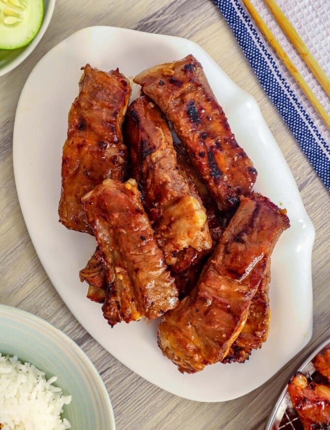 Chinese-Style Ribs on a white serving platter