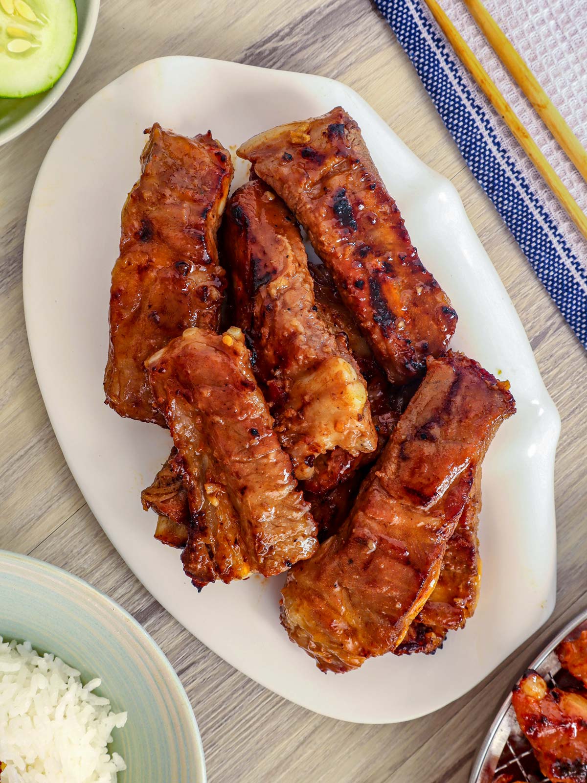 Chinese-Style Ribs on a white serving platter