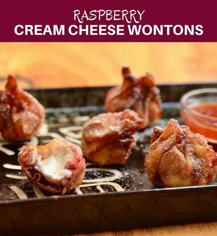 Raspberry Cream Cheese Wontons are what you need right now! Filled with sweet raspberry jam and creamy cream cheese, and then fried to a golden crisp, they're seriously addicting!