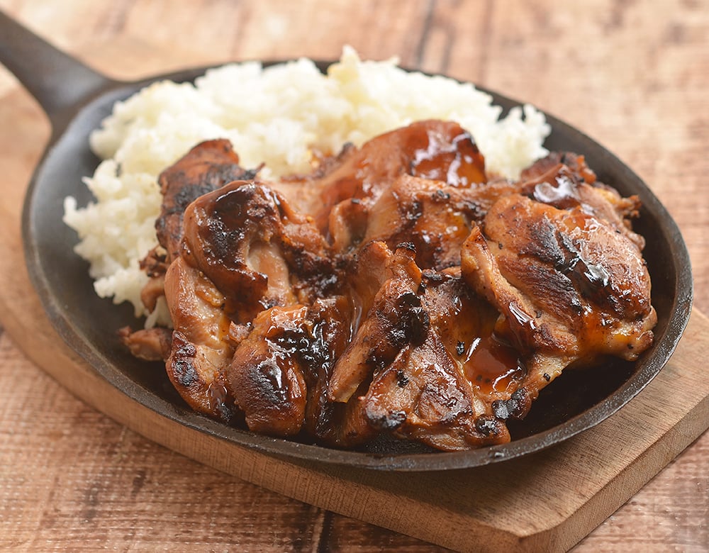 Sweet Mango Barbecue Chicken with a sweet and tangy marinade served with rice is a delicious summer BBQ dinner