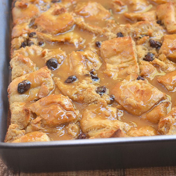 Bread Pudding with Citrus Caramel Sauce is the perfect use for your day-old french bread loaf. It's crunchy on top yet luscious underneath and slathered with a delicately sweet citrus caramel sauce, it's a quick and simple dessert everyone will love!