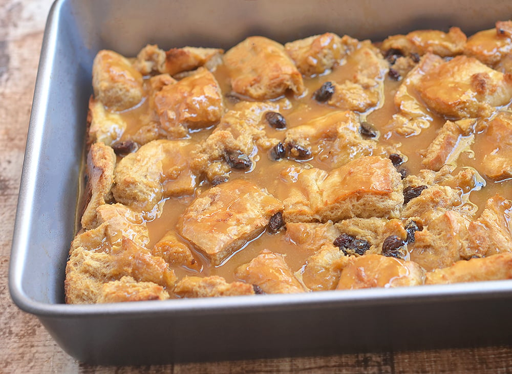 Bread pudding is a fantastic way to use up day-old French bread. This pan of bread pudding is the perfect, easy dessert. 