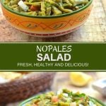 Nopales Salad made with prickly pear cactus, tomatoes, onions, cilantro, chili peppers, and lime juice, is a nutrient-packed salad you'll love. It's fresh, healthy and delicious!