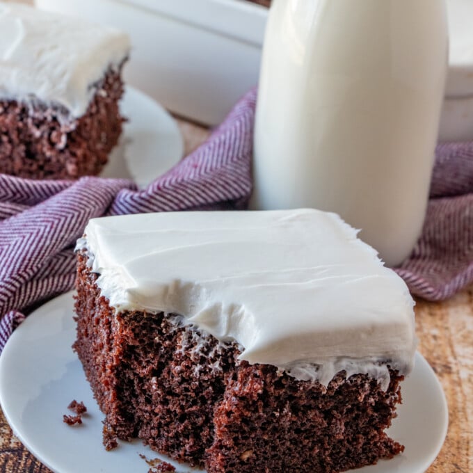 depression cake on a white serving plate