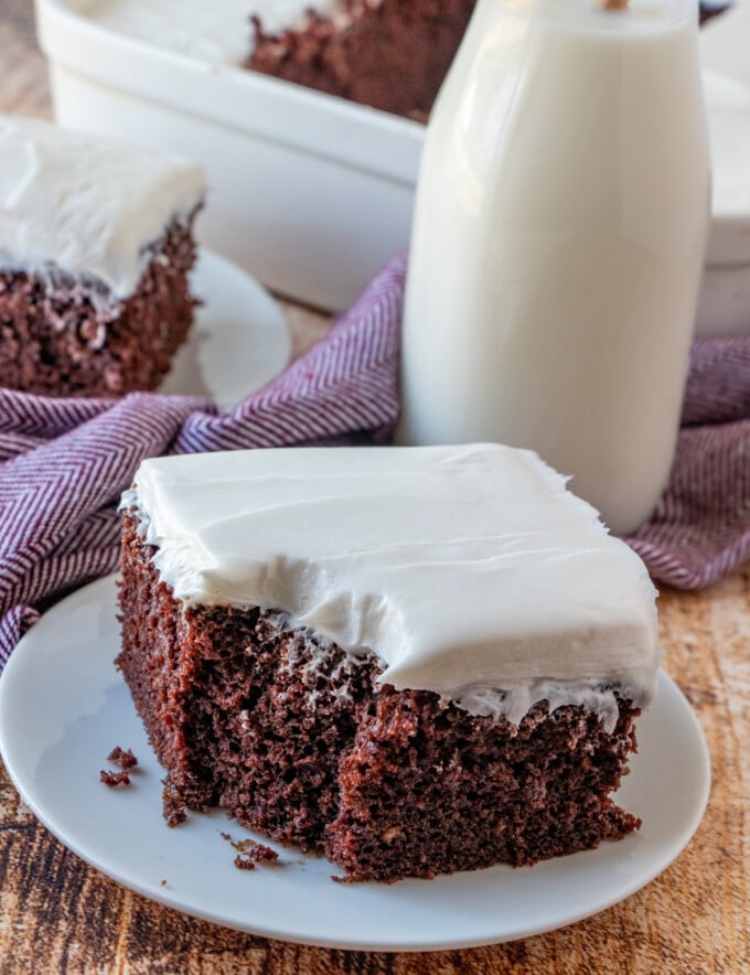 depression cake on a white serving plate