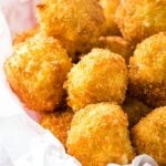 Chicken Potato Croquettes in a red plastic serving basket