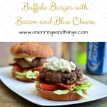 Buffalo Burger with Bacon and Blue Cheese is spiced with hot sauce and topped with bacon and a dollop of mayo-blue cheese dressing.