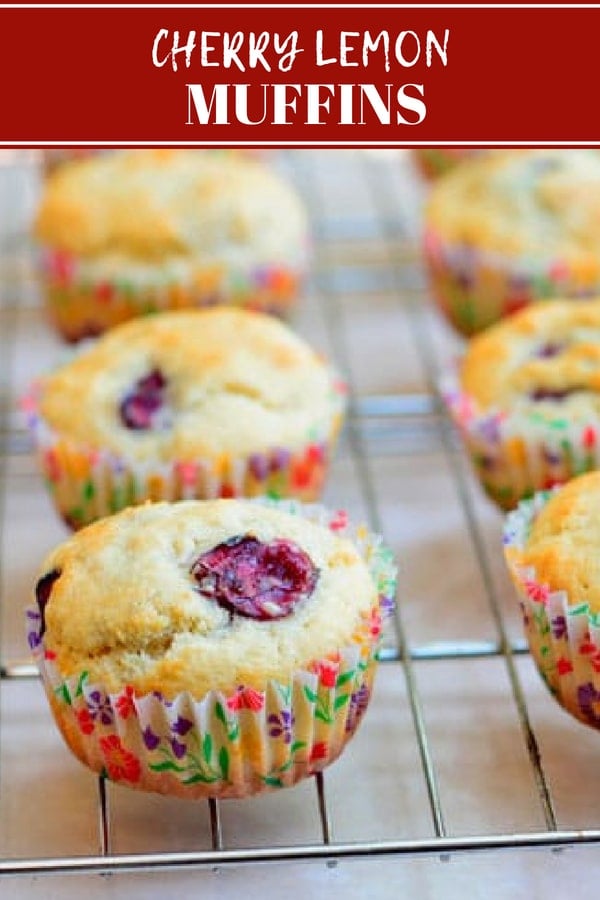 Cherry Lemon Muffins on a cooling rack