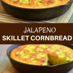 Jalapeno skillet cornbread generously studded with jalapenos. Soft, moist with a kick of spice, it's the perfect pair for hearty bowls of chili or stew!