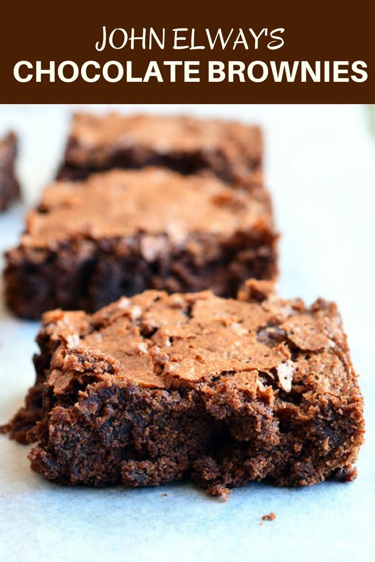 John Elway's Chocolate Brownies are thick, fudgy, chewy, and chocolatey with a delicious hint of coffee and a crackly top. Quick, easy, and so yummy, you'll never make brownies from a box mix again!