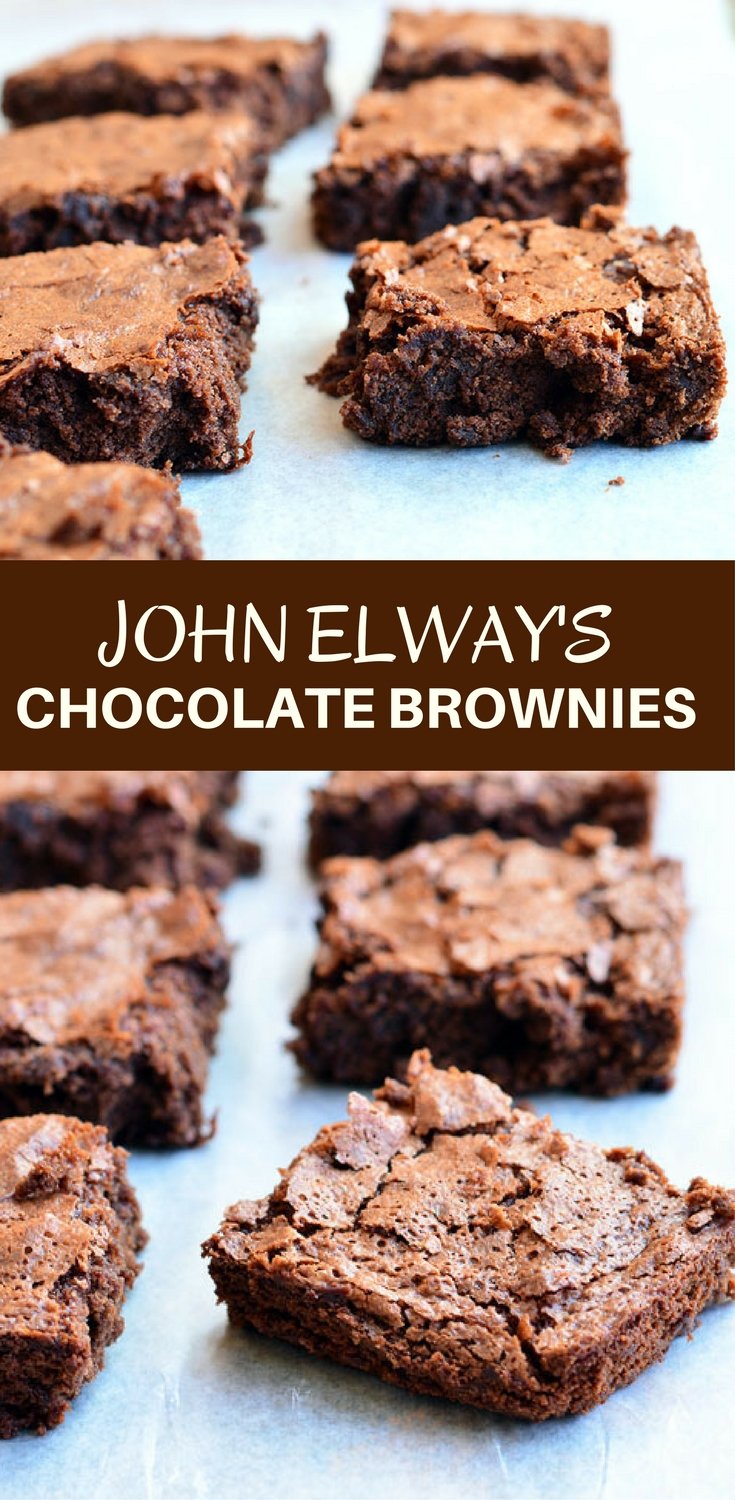 John Elway's Chocolate Brownies are thick, fudgy, chewy, and chocolatey with a delicious hint of coffee and a crackly top. Quick, easy, and so yummy, you'll never make brownies from a box mix again!