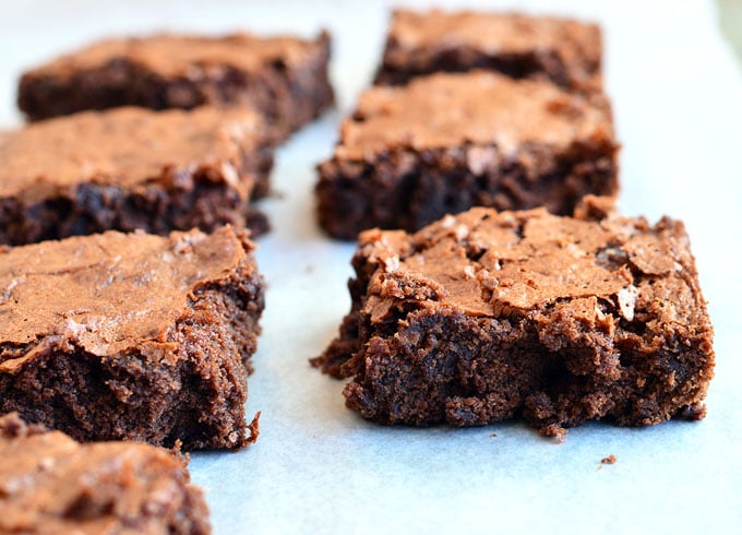 John Elway's Chocolate Brownies are thick, fudgy, chewy, and chocolatey with a delicious hint of coffee and a crackly top. Quick, easy, and so yummy, you'll never make brownies from a box mix again!