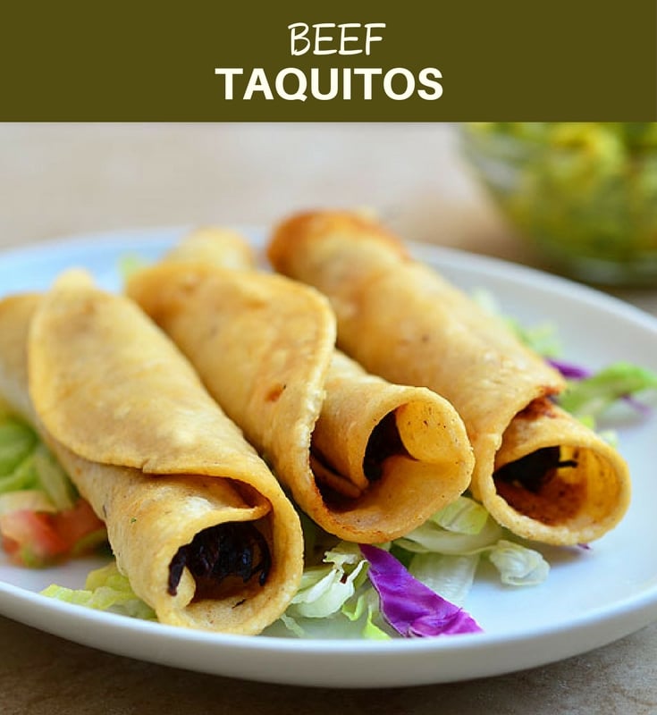 Beef Taquitos with a moist and flavorful beef machaca filling. Golden and crisp, they're a delicious lunch meal, appetizer or any time of the day snack. And they freeze well, too, for future cravings!
