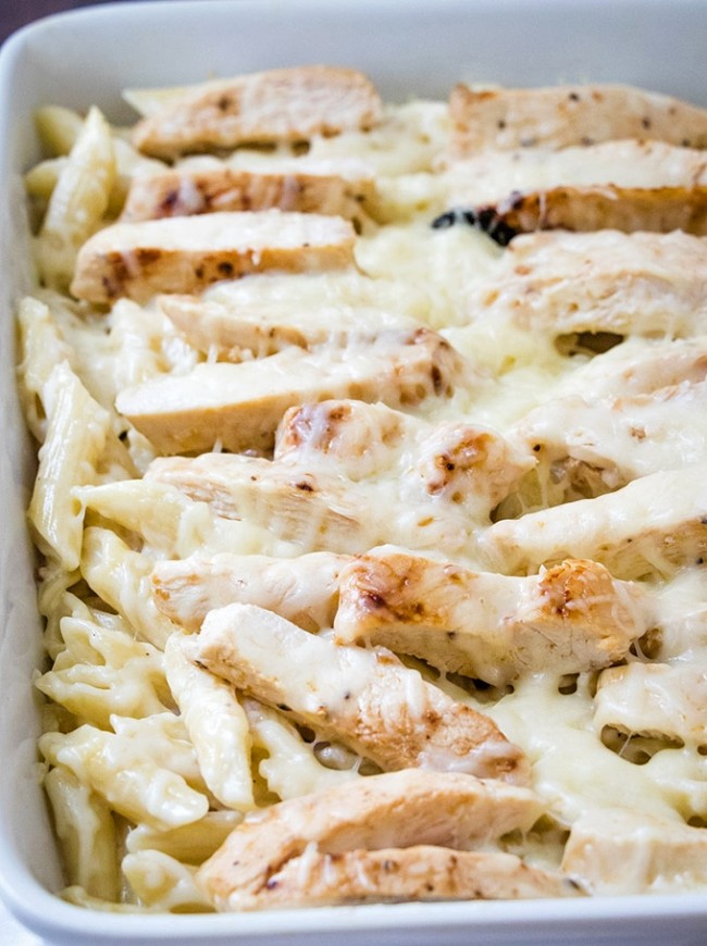 Chicken Alfredo Penne Casserole Onion Rings & Things