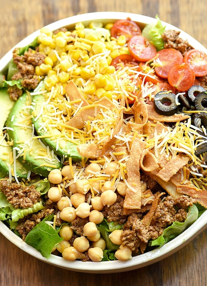 top view of a Taco Salad in a serving bowl