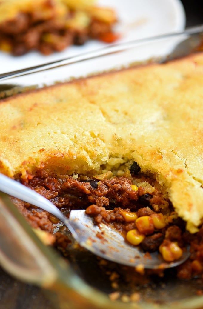 You'll want to spoon up another serving of this delicious tamale pie casserole with seasoned ground beef filling. 