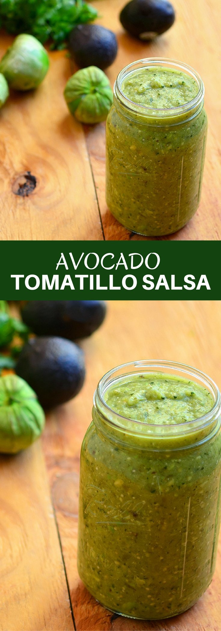 Avocado Tomatillo Salsa is about to become your top choice for condiment! Made with tomatillos, chili peppers, and avocado, it's amazing over tacos, breakfast eggs or any of your favorite foods for a delicious kick of flavor!