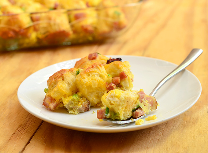 Ham Egg and Biscuit Breakfast Casserole is easy to make and can be prepped ahead for busy weekdays. Perfect for breakfast or brunch!