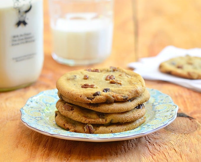 Caramel Pecan Chocolate Chip Cookies are crisp, buttery and deliciously gooey with soft, caramel centers. Bake a big batch, these are sure to be everyone's favorite treat!