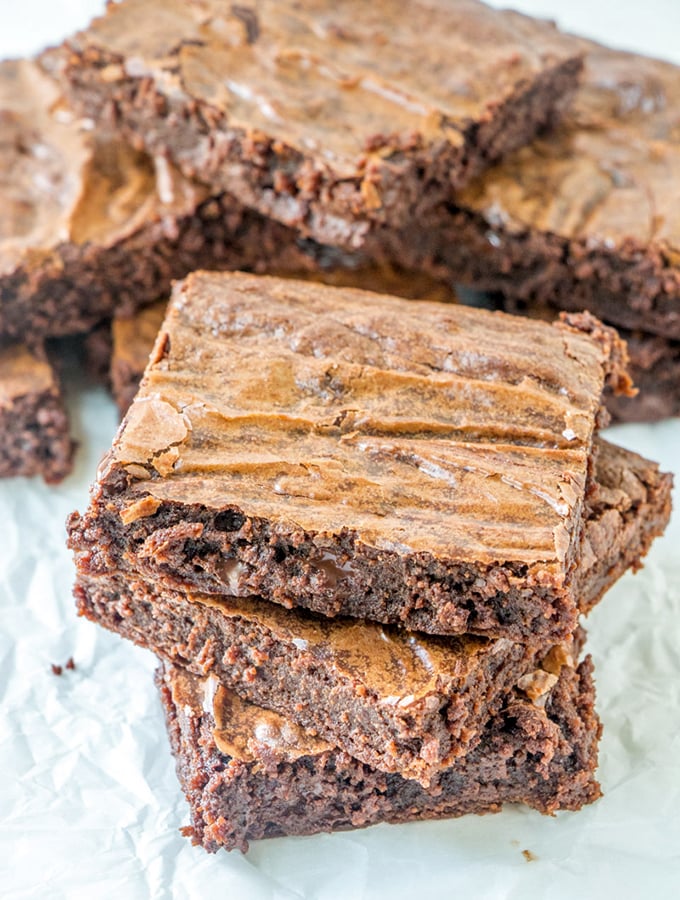 One-Bowl Brownies are chewy, fudgy, chocolatey and seriously the best brownies you'll ever have! Quick and easy to make in one bowl and less than 10 minutes of prep time, you'll never go back to a box mix again.