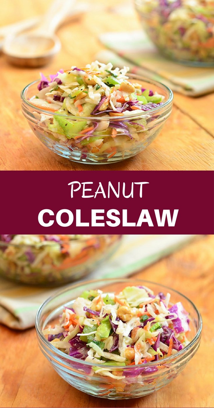 Peanut coleslaw with cabbage, carrots, celery, green onions, and crunchy peanuts dressed in a tangy vinaigrette dressing. A delicious Wood Ranch BBQ and Grill copycat recipe, it's sure to wow the crowd!