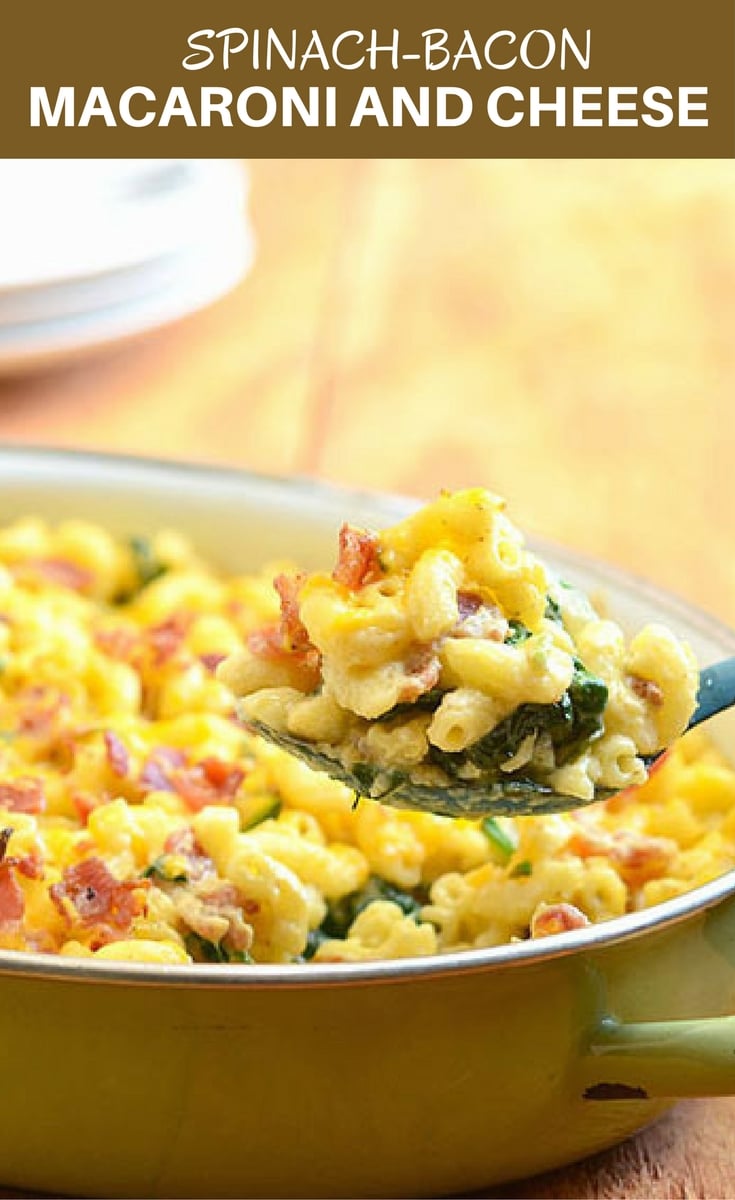 Spinach-Bacon Macaroni and Cheese is a grown-up take on a classic childhood favorite. Loaded with crisp bacon and spinach, it's hearty, delicious, and the ultimate comfort food!
