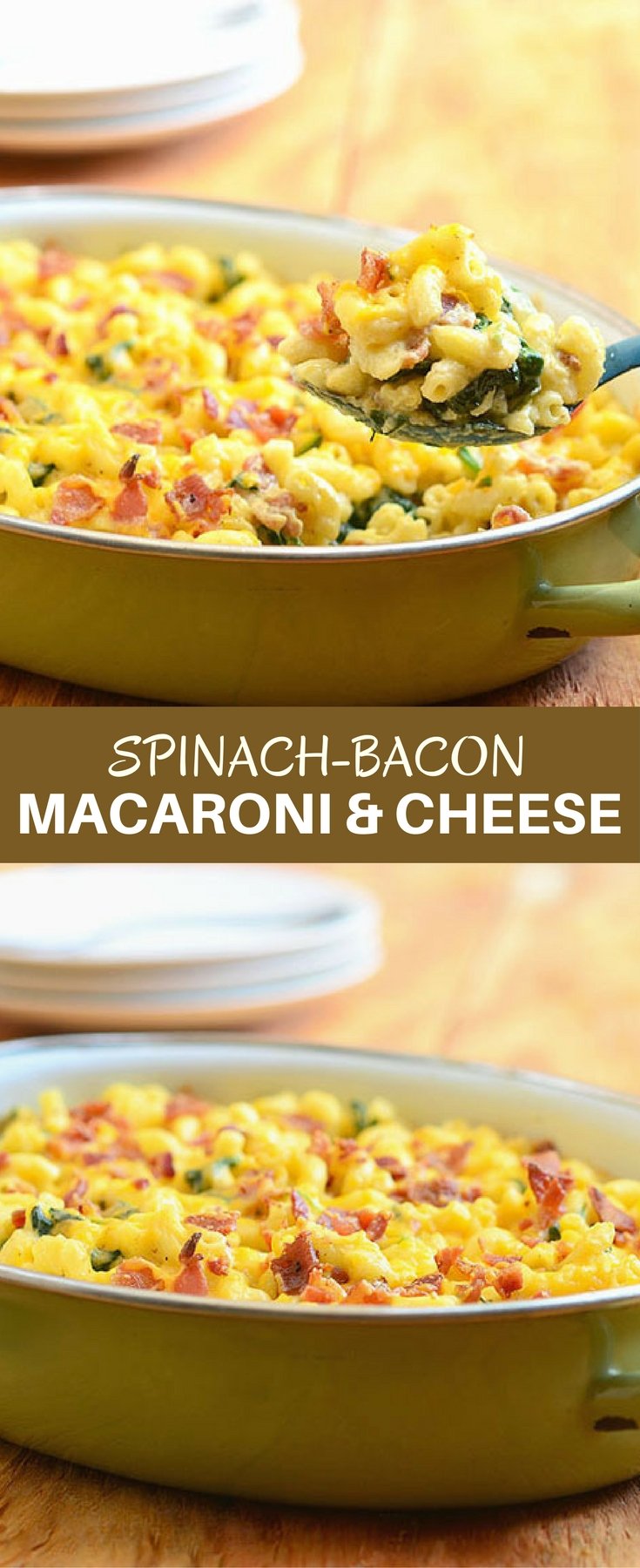 Spinach-Bacon Macaroni and Cheese is a grown-up take on a classic childhood favorite. Loaded with crisp bacon and spinach, it's hearty, delicious, and the ultimate comfort food!