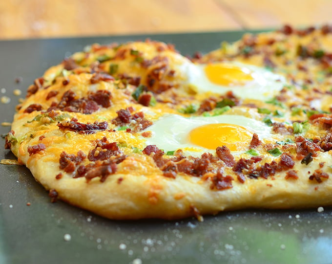 Breakfast pizza is a unique take on classic bacon and eggs.