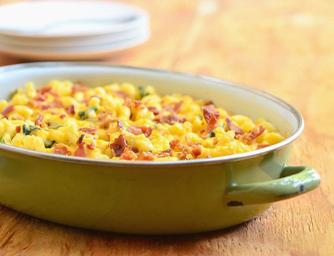 Spinach-Bacon Macaroni and Cheese is a grown-up take on a classic childhood favorite. Loaded with crisp bacon and spinach, it's hearty, delicious, and the ultimate comfort food!