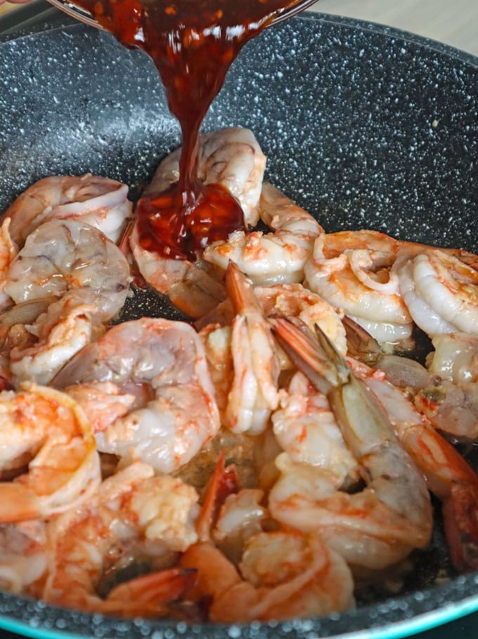 cooking shrimp with chili garlic sauce