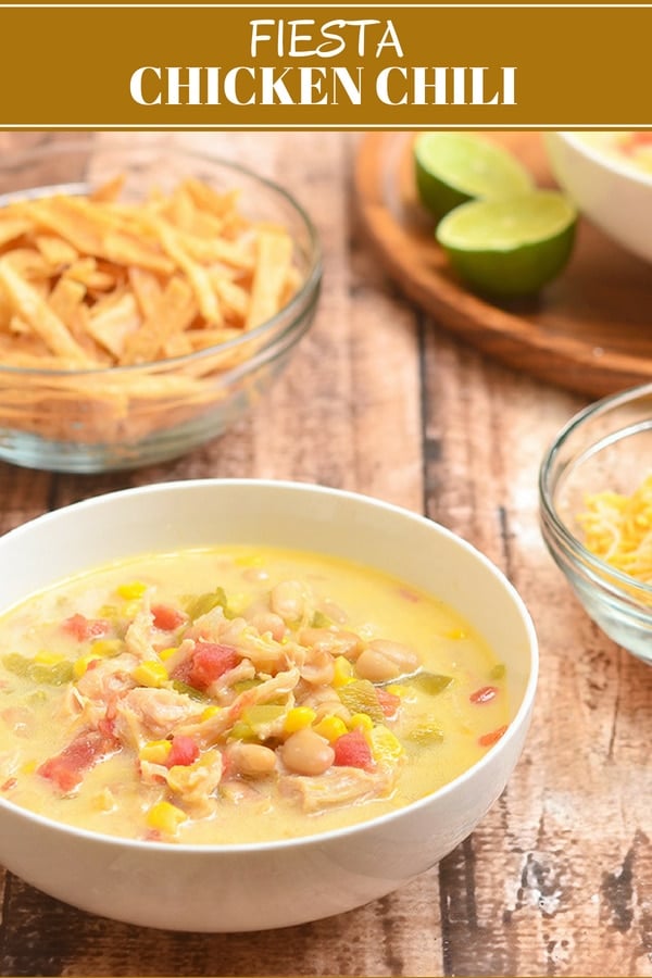 bowls of chicken chili and freshly-fried tortilla chips