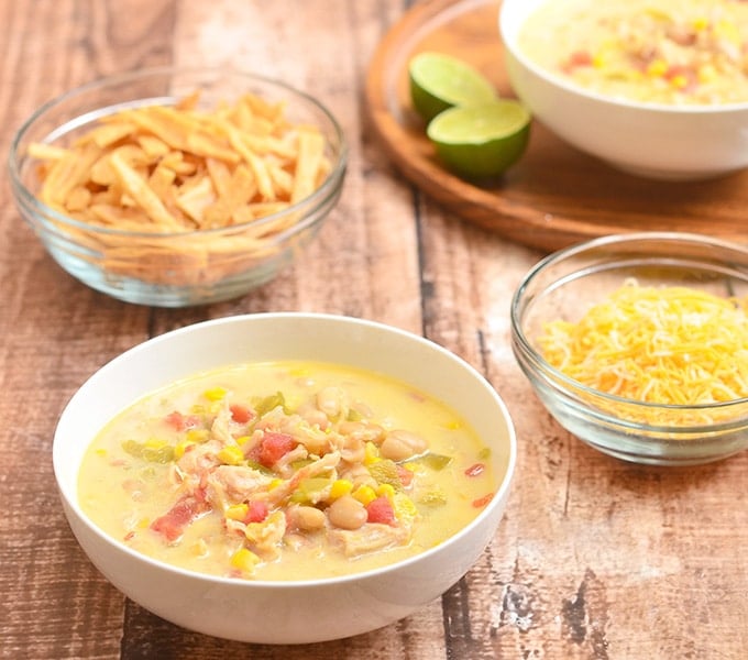 Creamy fiesta chicken chili is a perfect meal for busy weeknight dinners. 