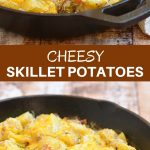 Cheesy Skillet Potatoes is the ultimate potato side dish! With fluffy Yukon gold potatoes, creamy sour cream sauce, crisp bacon, gooey cheese, and fresh rosemary, it's hearty, delicious and a guaranteed family favorite.