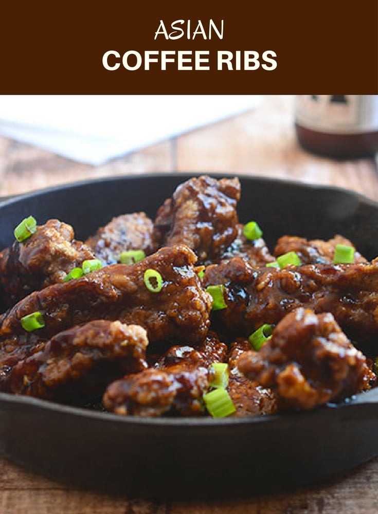Asian Coffee Ribs fried until golden and crisp and then coated with coffee flavored sauce for an Asian-inspired appetizer or dinner meal. Moist, tender, and flavorful, they're finger-licking delicious!