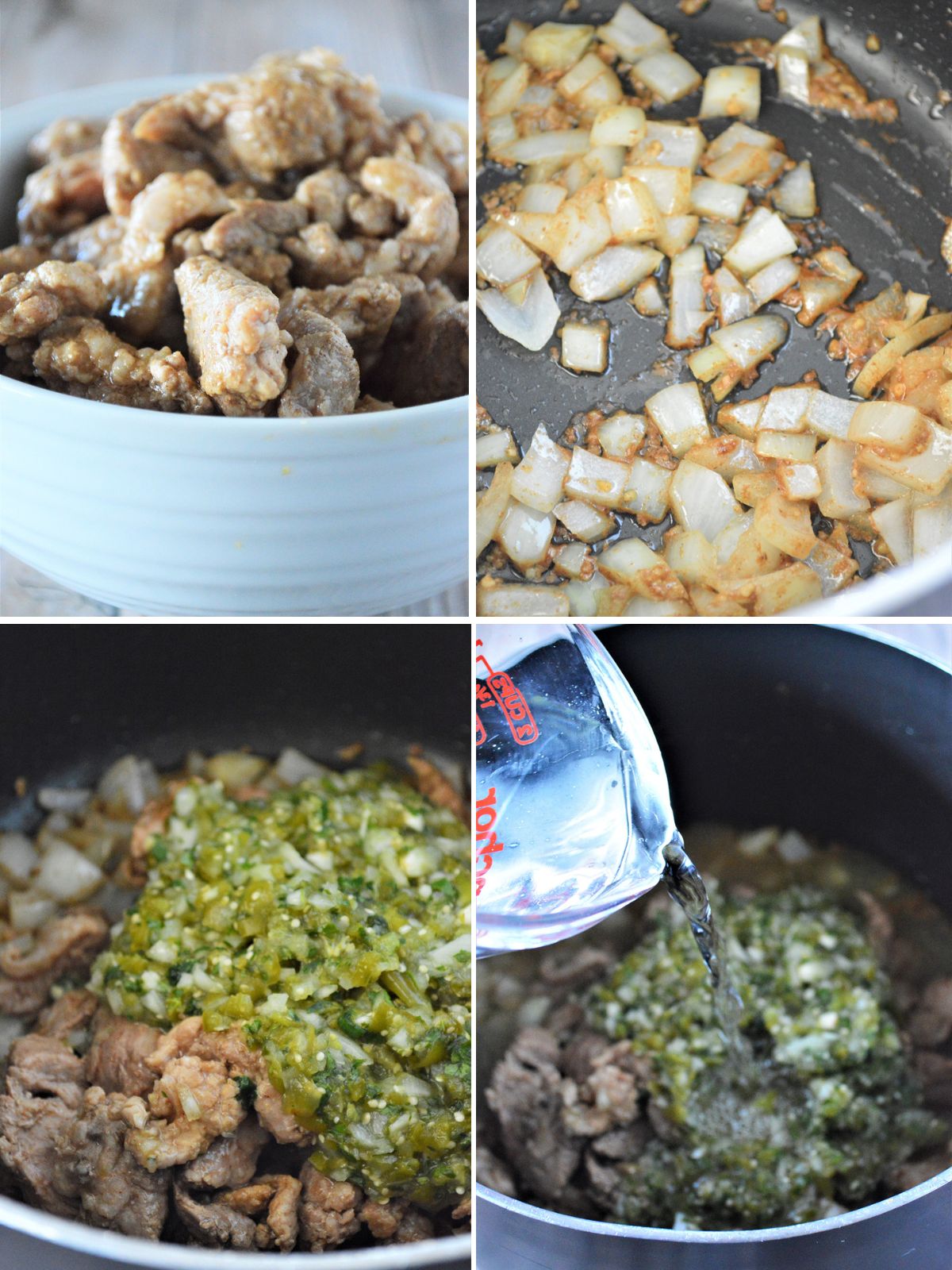 making Mexican pork chili verde in a pan