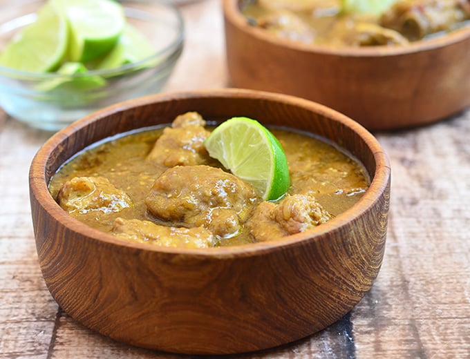 Pork Chili Verde made with pork ribs in a spicy tomatillo sauce. Hearty and delicious, this spicy stew is perfect for dinner.!