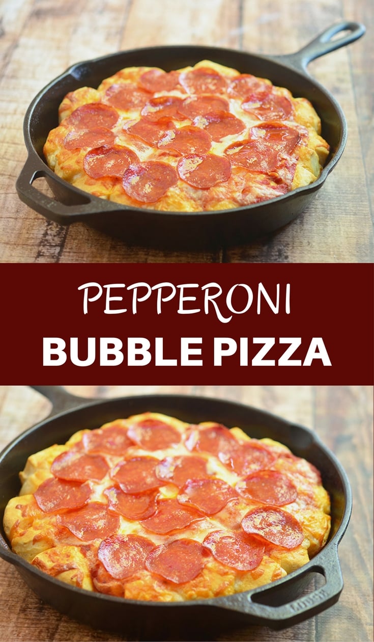 Bubble Pizza is a quick and easy pan pizza made with only 4 ingredients and in less than 30 minutes! It's a fun party or snack option everyone will devour!