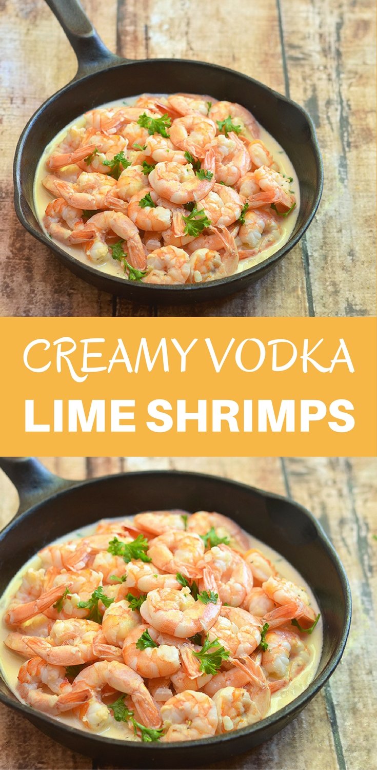 Creamy Vodka Lime Shrimps made with plump shrimps cooked in a delectable vodka sauce. It's amazing over rice, pasta or sopped up with crusty bread rolls.