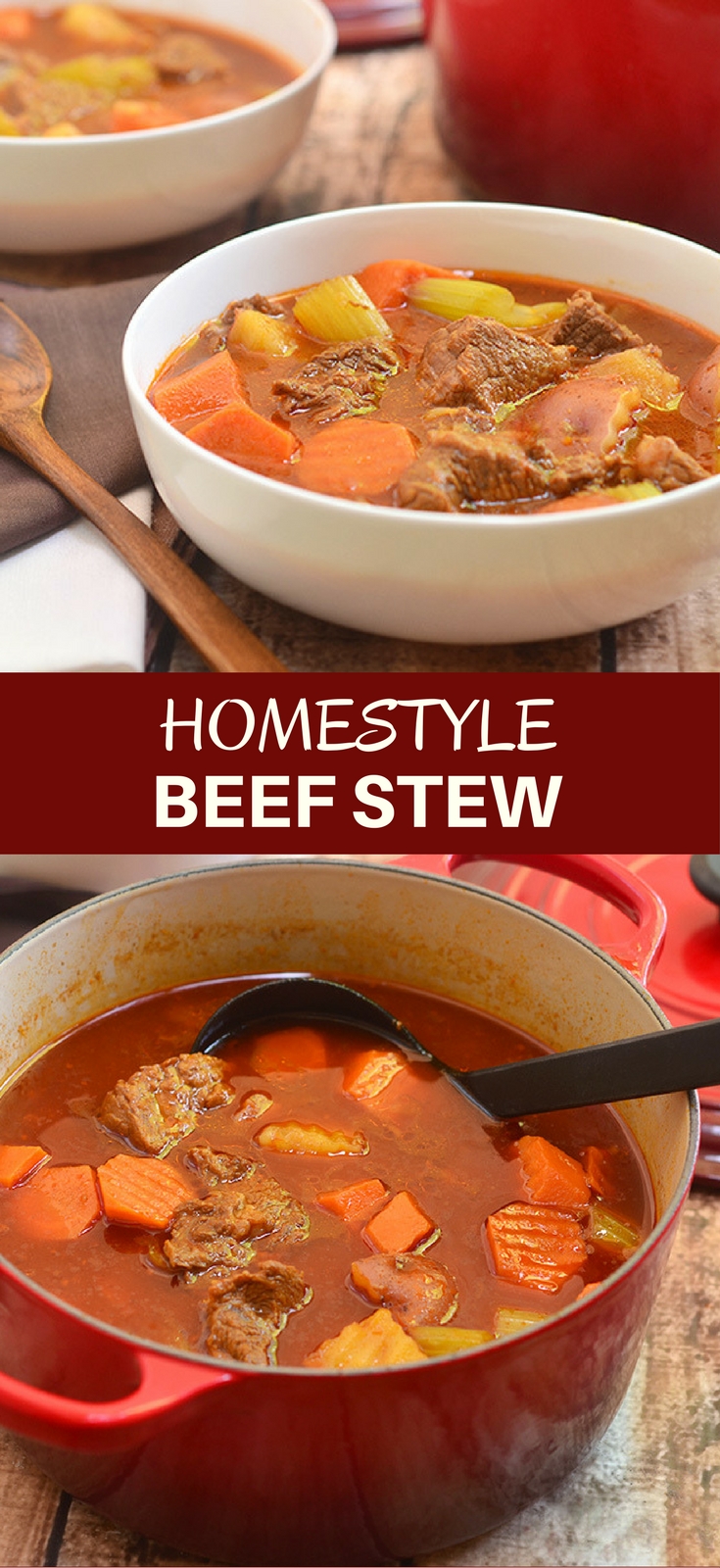 Homestyle Beef Stew is the ultimate cold weather comfort food. Chock-full of tender beef, chunky vegetables, and a flavorful broth, it's hearty and delicious!