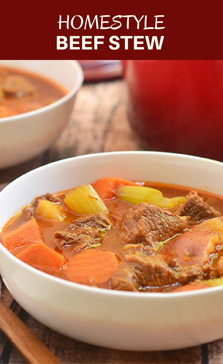 Homestyle Beef Stew is the ultimate cold weather comfort food. Chock-full of tender beef, chunky vegetables, and a flavorful broth, it's hearty and delicious!