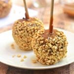 homemade Caramel Apples with chopped peanuts