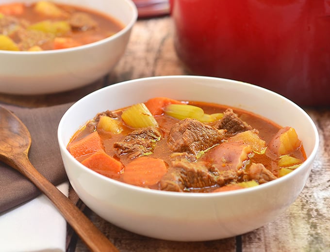 Homestyle Beef Stew is the ultimate cold weather comfort food. Chock-full of tender beef, chunky vegetables, and a flavorful broth, it's hearty and delicious!